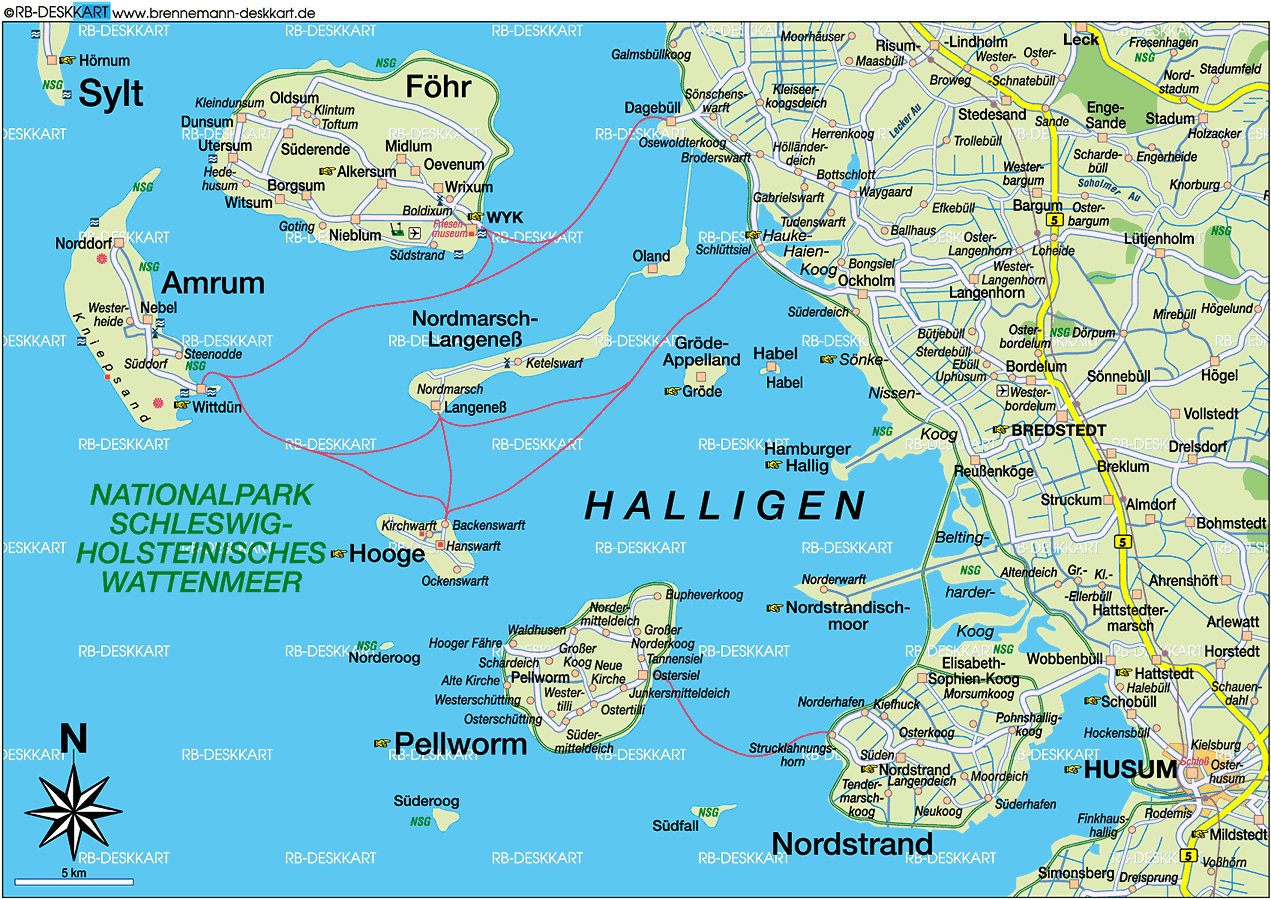 Map of North Frisian Islands (Region in Germany, Schleswig-Holstein)