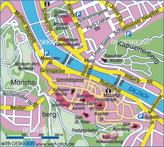Map of Salzburg, center (City in Austria) | Welt-Atlas.de