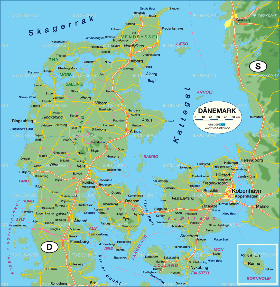 Karte von Dänemark (Land / Staat) | Welt-Atlas.de