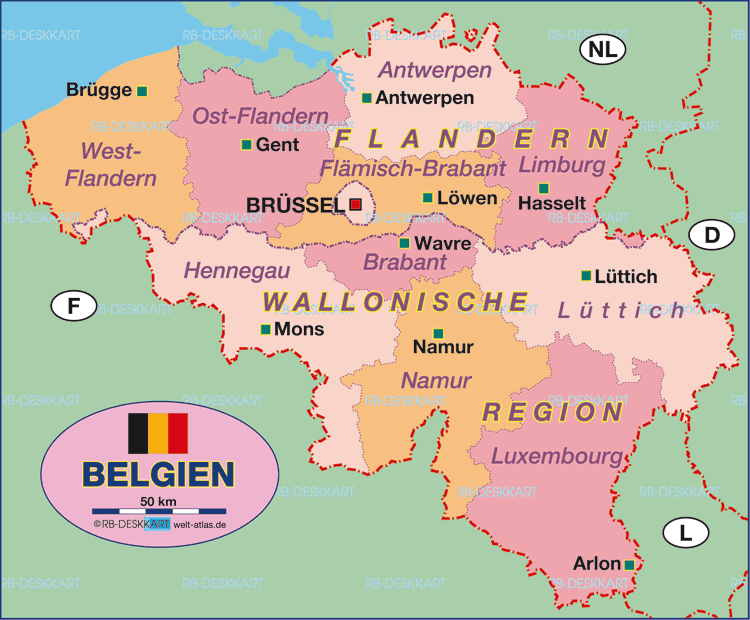 Karte von Belgien , politisch (Land / Staat)