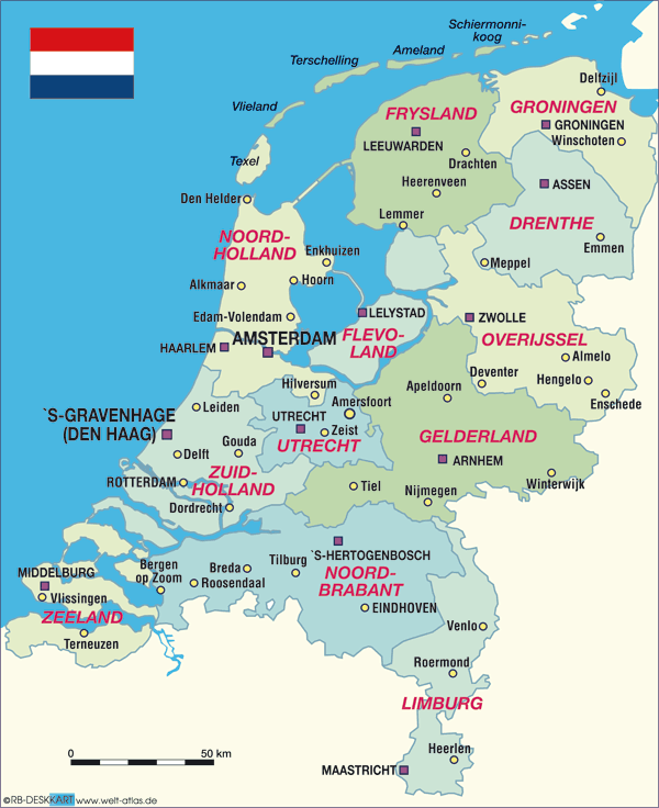 Karte von Niederlande, politisch (Land / Staat)