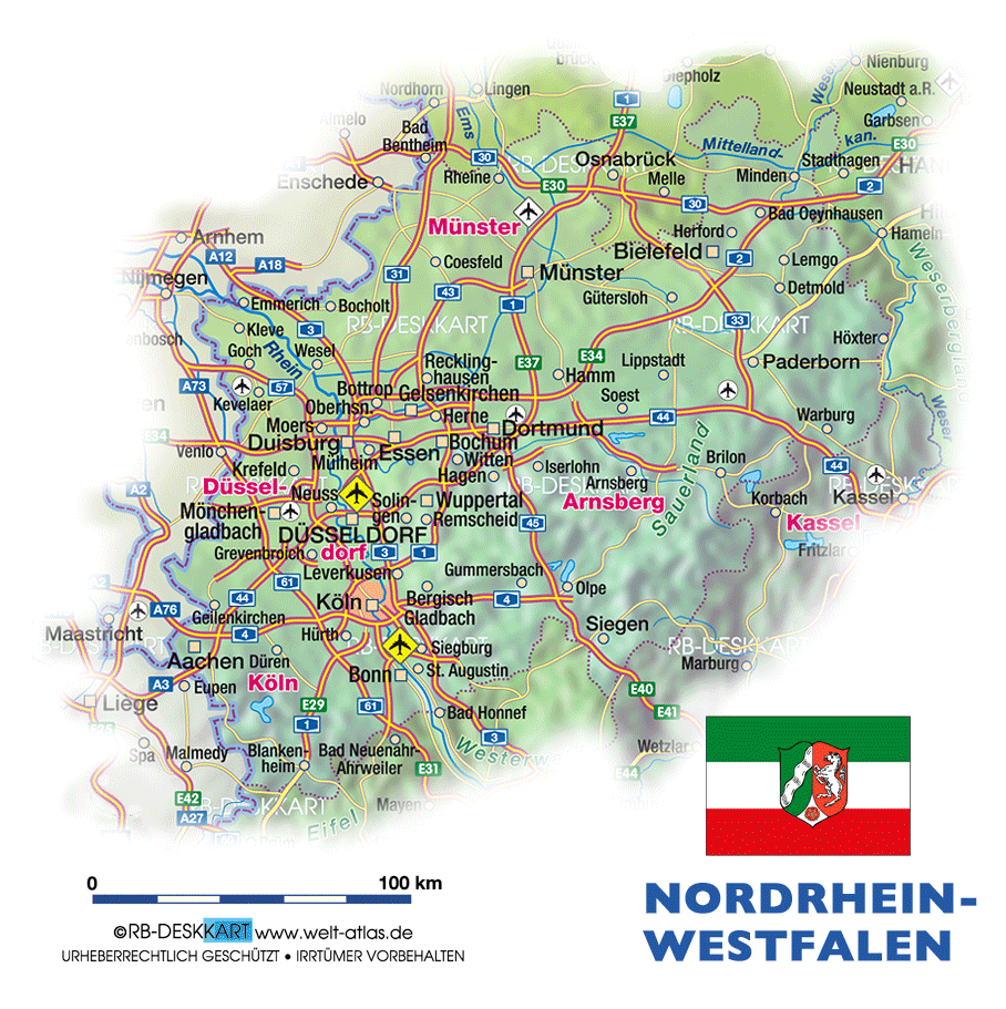 Karte von Nordrhein-Westfalen (Bundesland / Provinz in Deutschland)