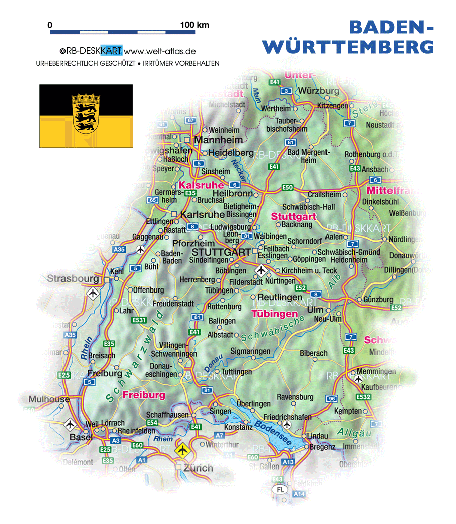 Karte von Baden-Württemberg (Bundesland / Provinz in Deutschland)