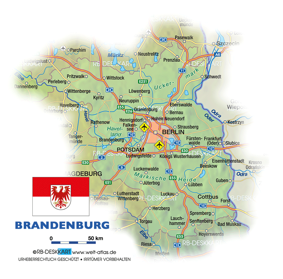 Karte von Brandenburg (Bundesland / Provinz in Deutschland)
