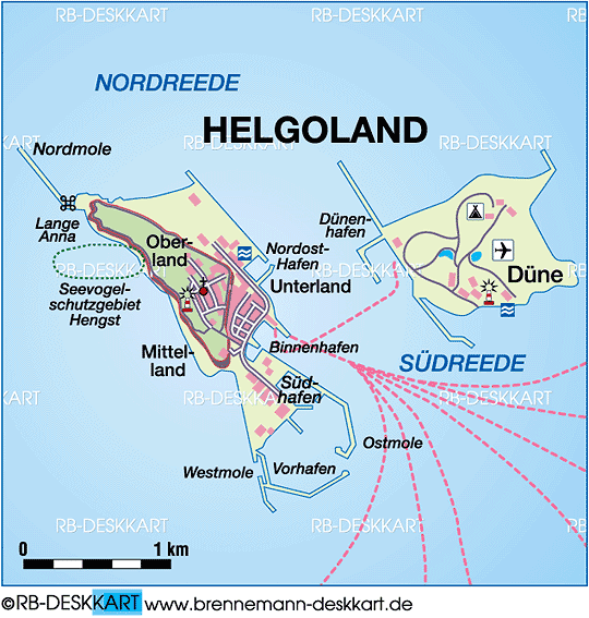 Karte von Helgoland (Insel in Deutschland, Schleswig-Holstein)