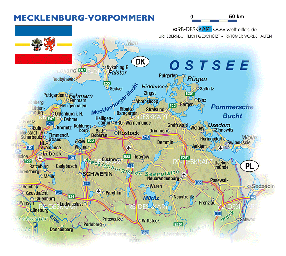 Karte von Mecklenburg-Vorpommern (Bundesland / Provinz in Deutschland)