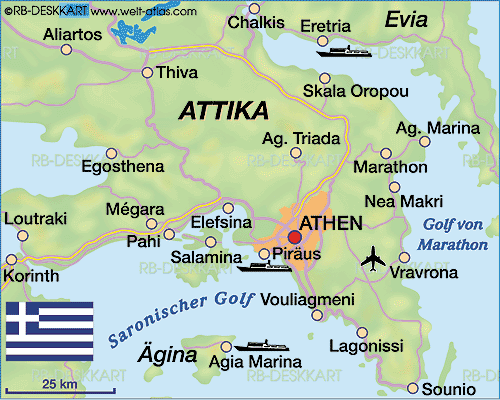 Map of Attika (Region in Greece)