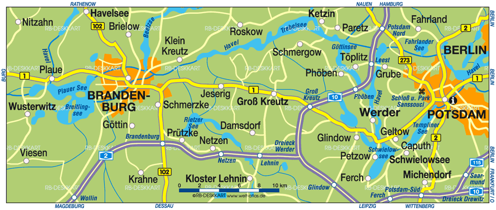 Karte von Mark Brandenburg (Region in Deutschland, Brandenburg)