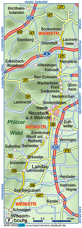Karte von Weinstraße (Region in Deutschland, Rheinland-Pfalz)