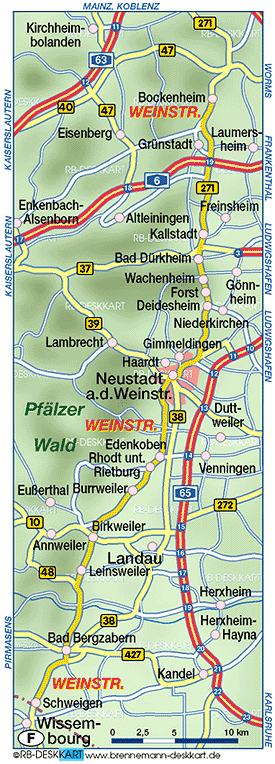 Karte von Weinstraße (Region in Deutschland, Rheinland-Pfalz) | Welt