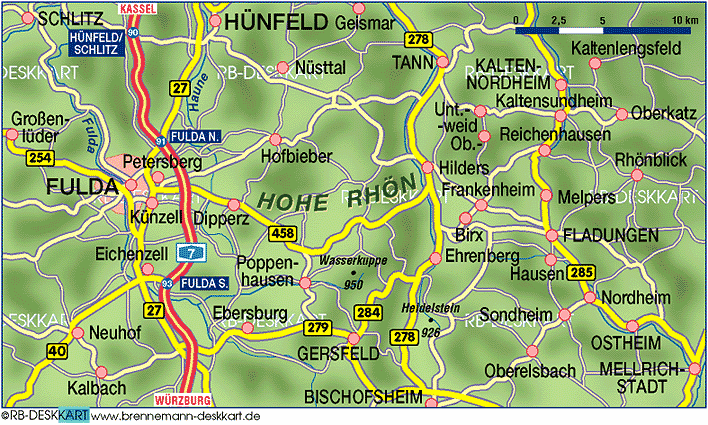 Map of Rhoen (Region in Germany, Hessen/Bavaria)