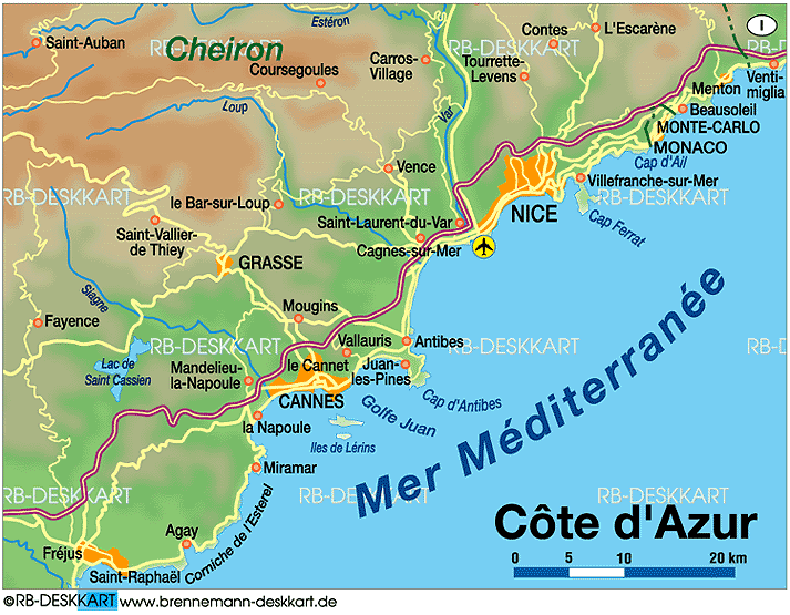 Karte von Cote d´Azur (Region in Frankreich)