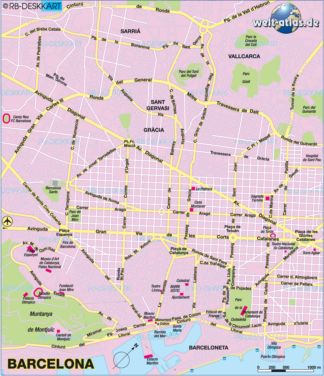 Map of Barcelona (City in Spain)