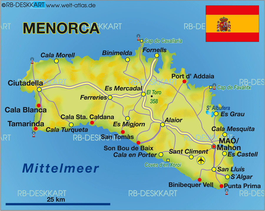 Karte von Menorca (Insel in Spanien)