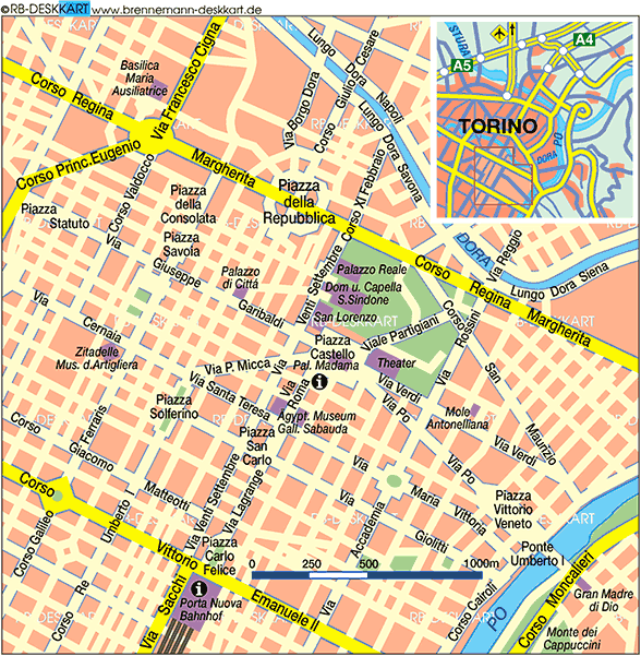 Map of Turin (City in Italy)