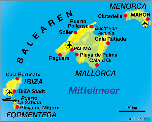 Map of Spain, Balearic Islands (Region in Spain)