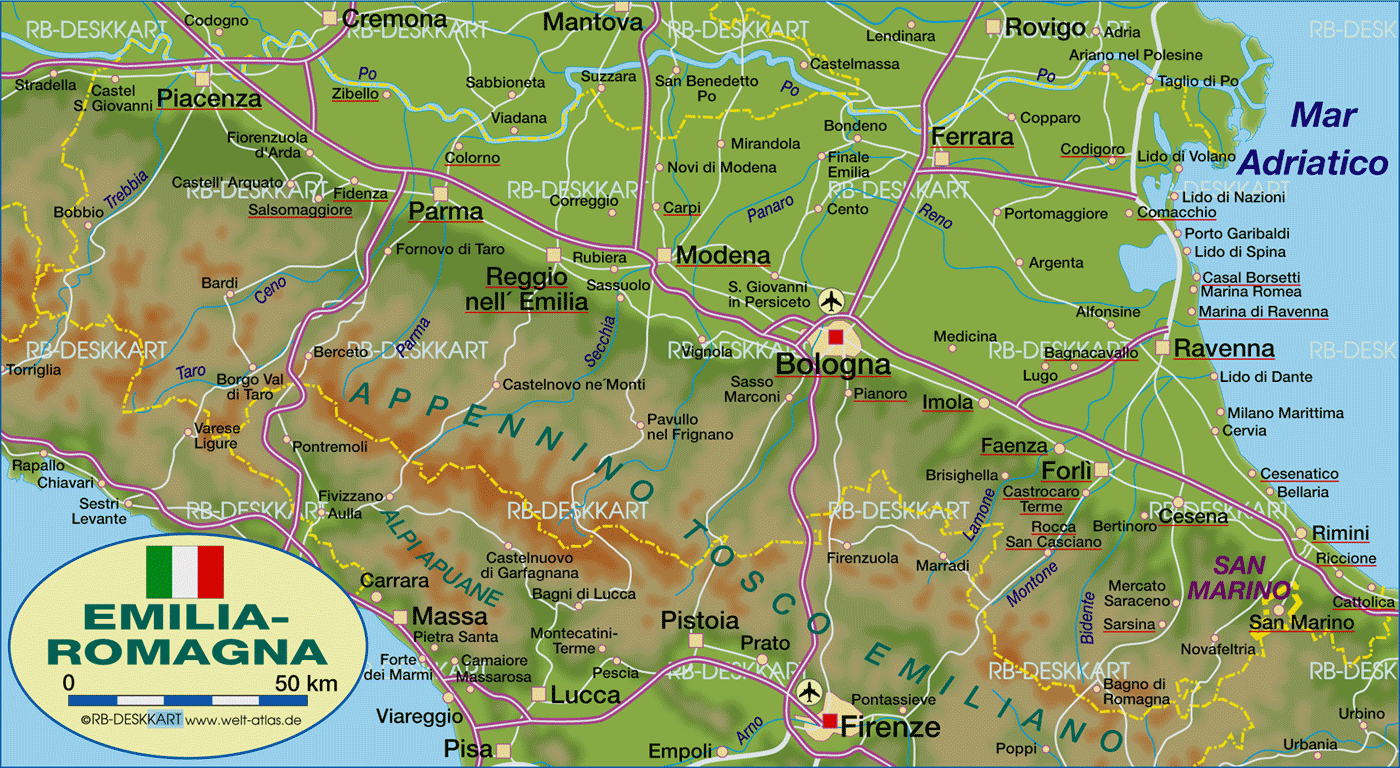 Map of Emilia-Romagna (State / Section in Italy)