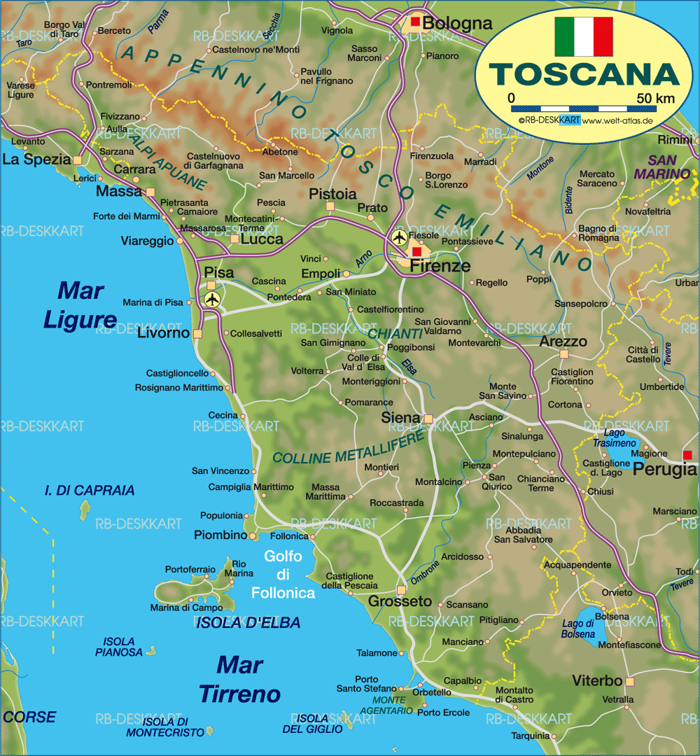 Map of Tuscany (Toscana) (State / Section in Italy) | Welt-Atlas.de