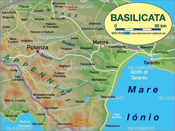 Map of Basilicata (State / Section in Italy)