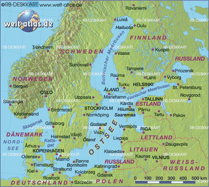 Karte von Ostseeländer (Region in mehrere Ländern)