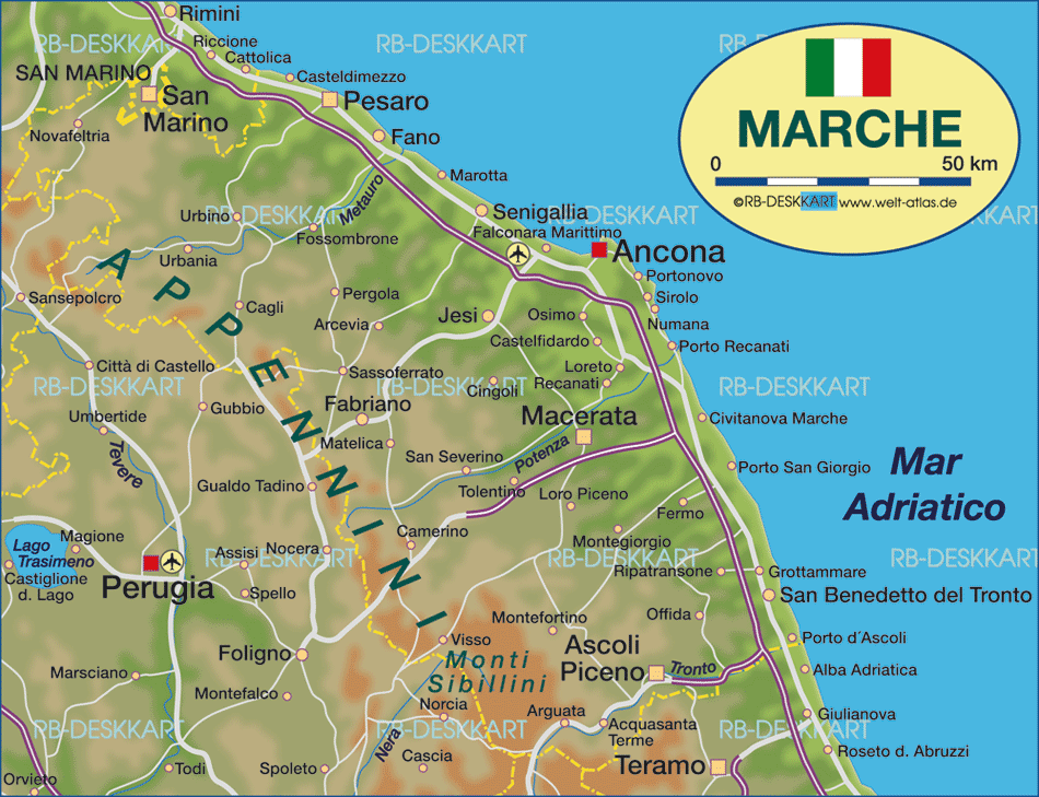 Map of Marche (State / Section in Italy)