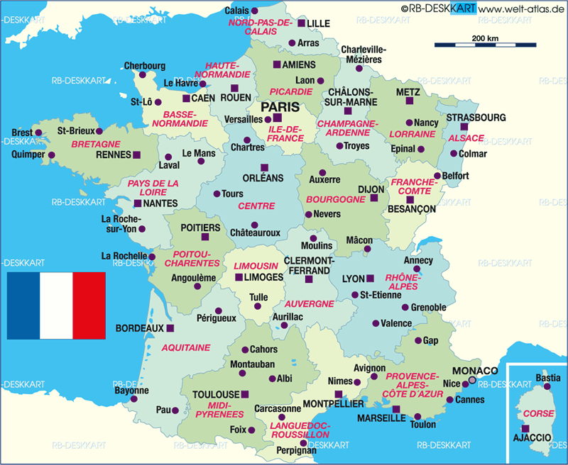 Map of France, politically (Country)