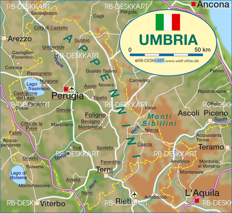 Karte von Umbrien (Bundesland / Provinz in Italien)