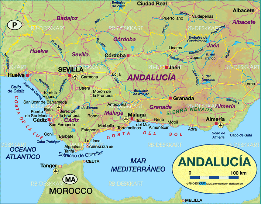 Map of Andalucia (Region in Spain)