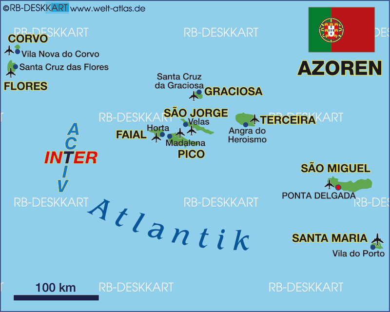 Map of Azores Islands (Island in Portugal)