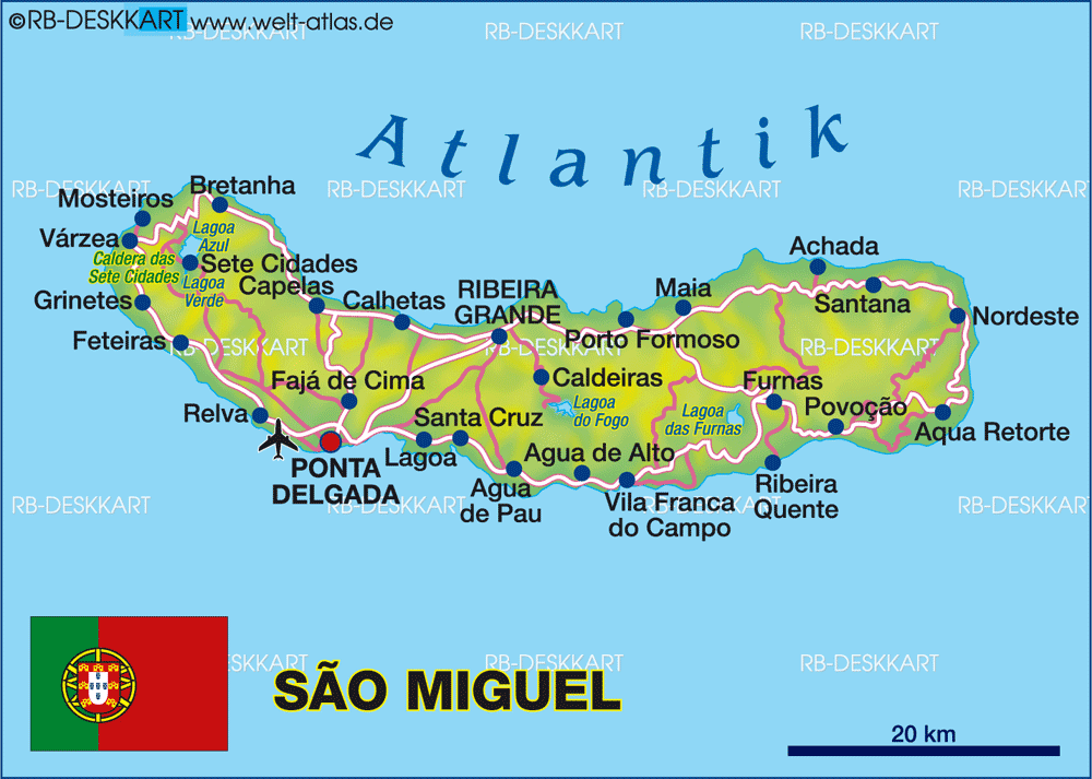 Karte von Sao Miguel, Azoren (Insel in Portugal, Açores)