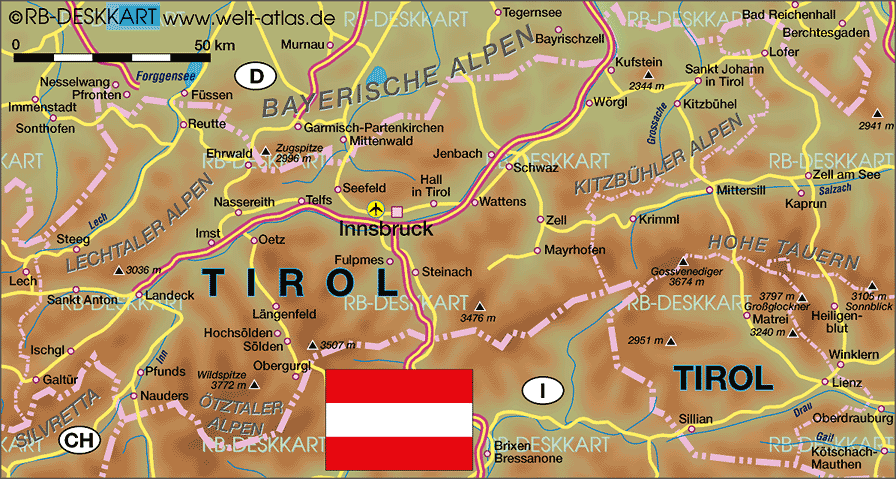 Map of Tyrol (State / Section in Austria)