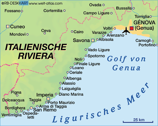 Map of Italian Riviera (Region in Italy)