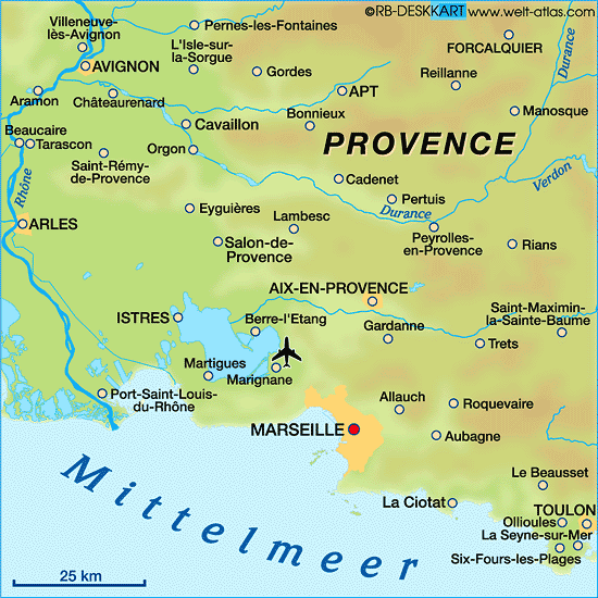 Map of Provence (Region in France)