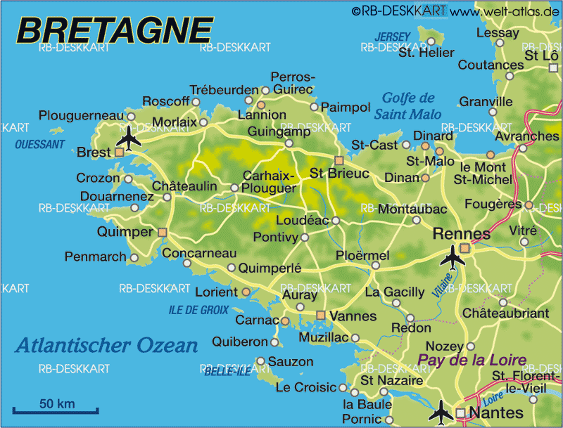 Map of Brittany, Bretagne (Region in France) | Welt-Atlas.de