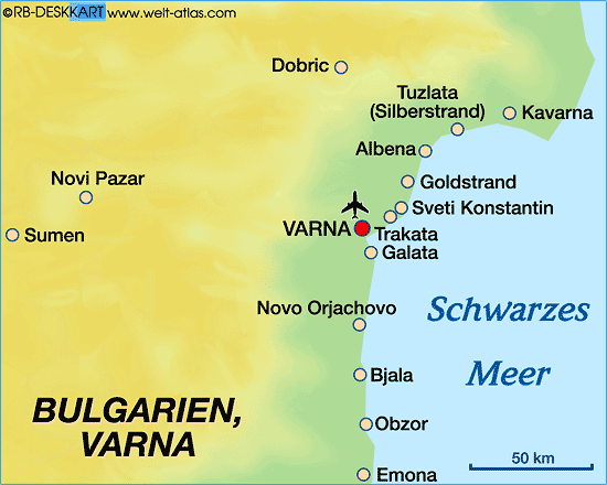 Map of Varna, Bulgaria (Region in Bulgaria)
