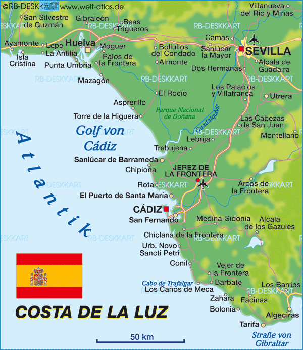 Map of Costa de la Luz (Region in Spain) | Welt-Atlas.de