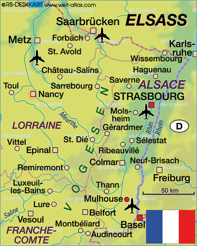 Karte von Elsass (Region in Frankreich)
