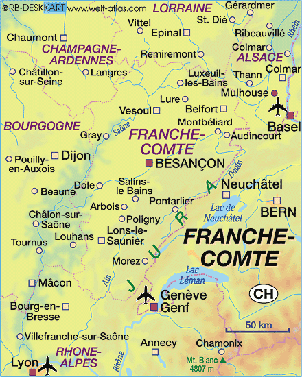 Karte von Franche-Comte (Region in Frankreich)