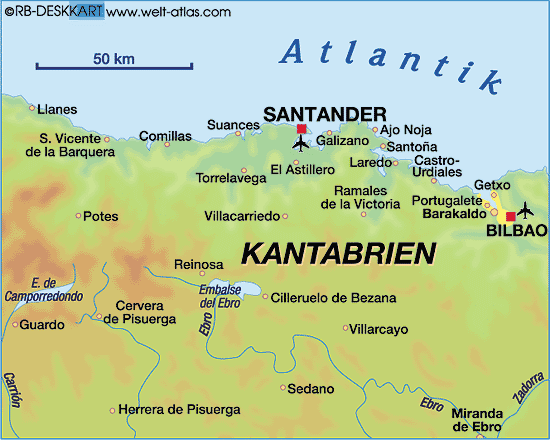 Map of Cantabria (Region in Spain)