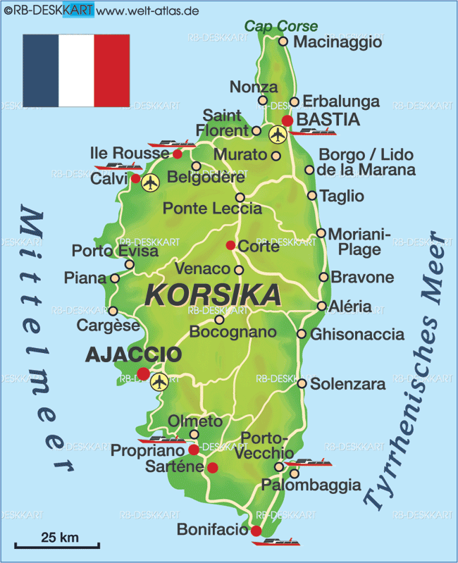 Karte von Korsika (Bundesland / Provinz in Frankreich)