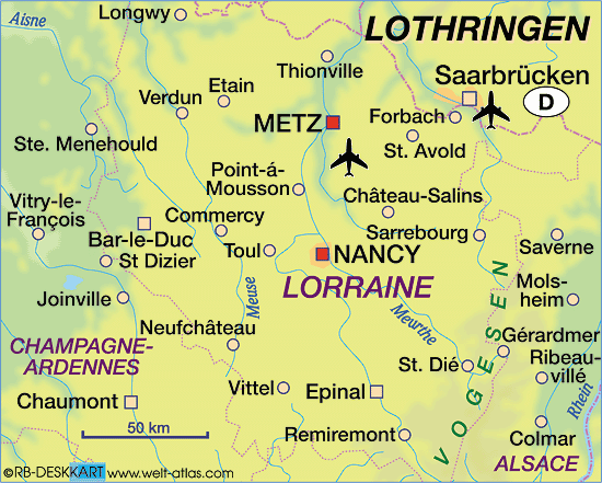 Karte von Lothringen (Bundesland / Provinz in Frankreich)