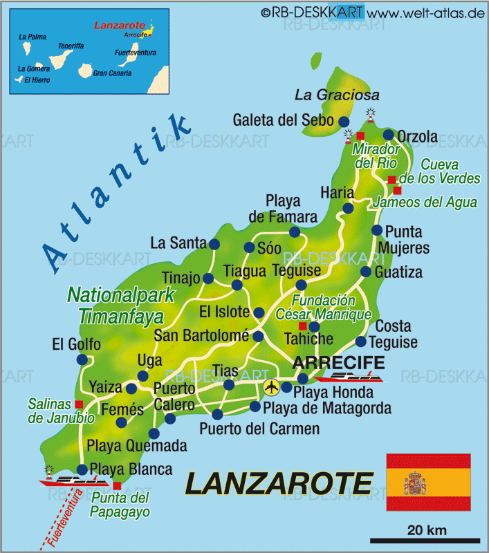 Karte von Lanzarote (Insel in Spanien)