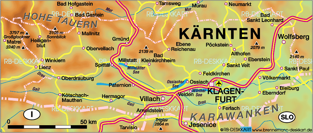 Karte von Kärnten (Bundesland / Provinz in Österreich)