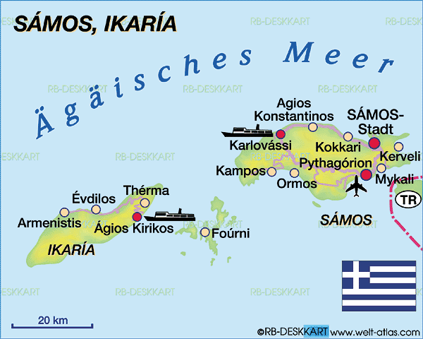 Karte von Samos (Insel in Griechenland)