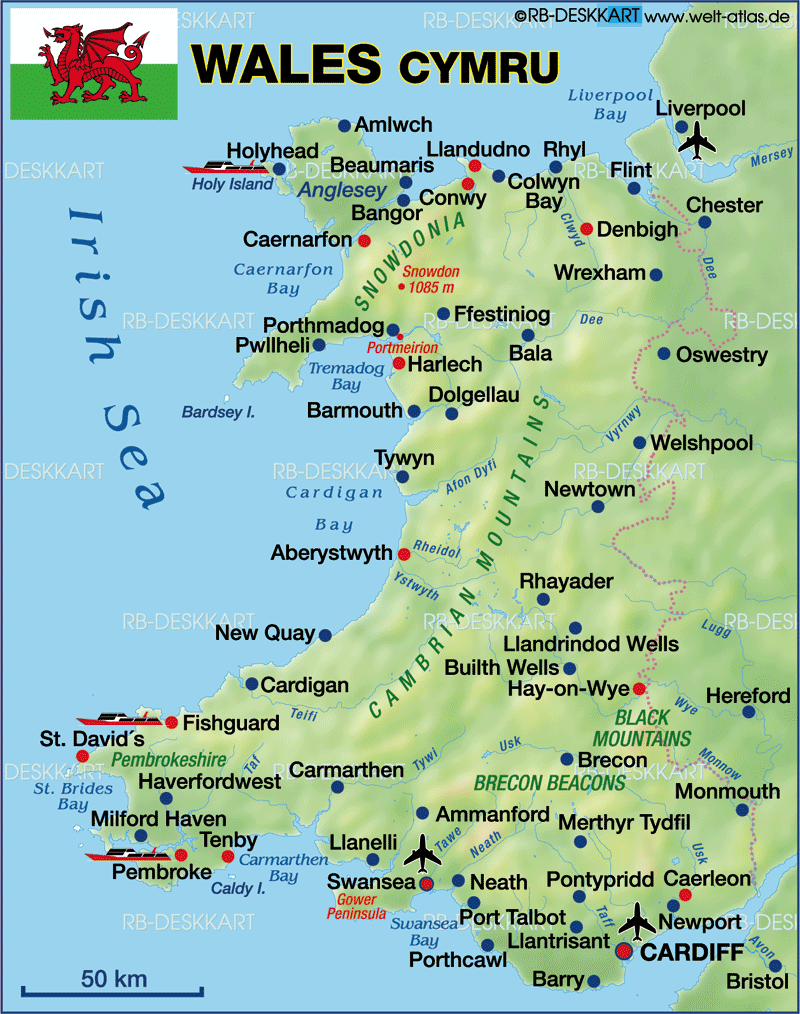 Karte von Wales (Bundesland / Provinz in Großbritannien ...