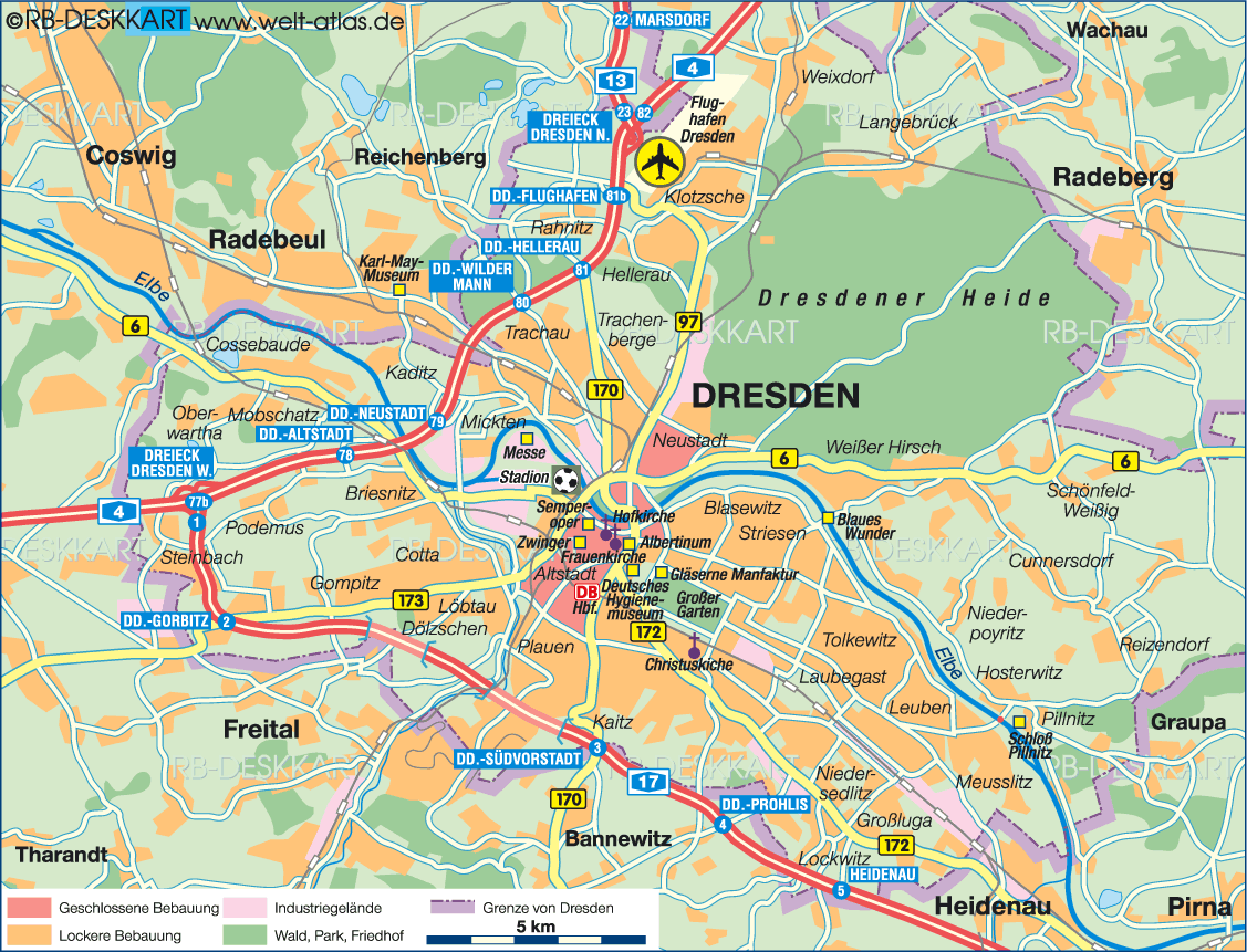 Karte von Dresden (Stadt in Deutschland, Sachsen)