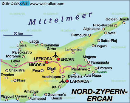 Map of North Cyprus (Region in (Turkey))