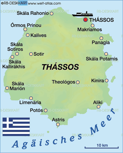 Karte von Thassos (Insel in Griechenland)