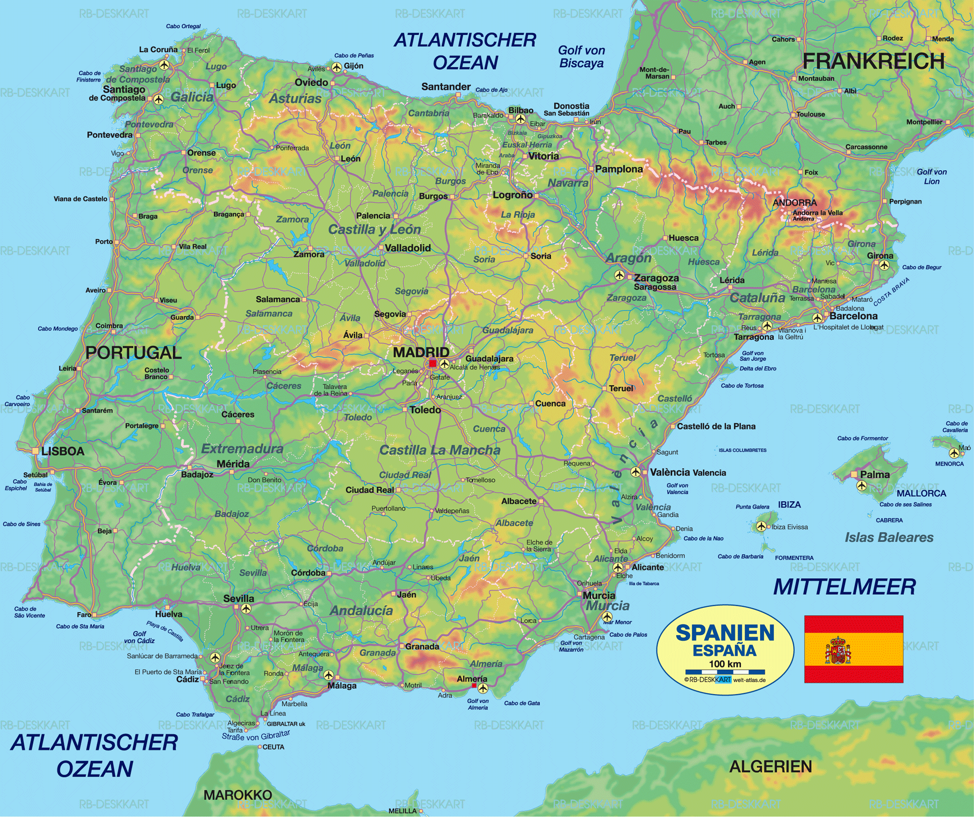 Karte Von Spanien Land Staat Welt Atlas De