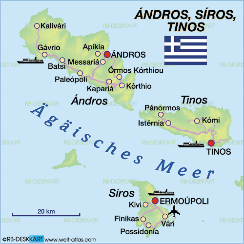 Karte von Tinos (Insel in Griechenland)